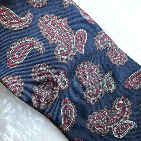Vintage Oscar De La Renta Couture Blue Red Gray Geometric Paisley Work Neck Tie - Picture 3 of 4